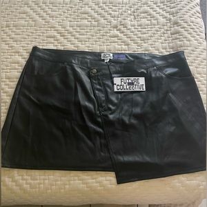 Future Collective Plus Size Faux Leather Asymmetrical Mini Skirt